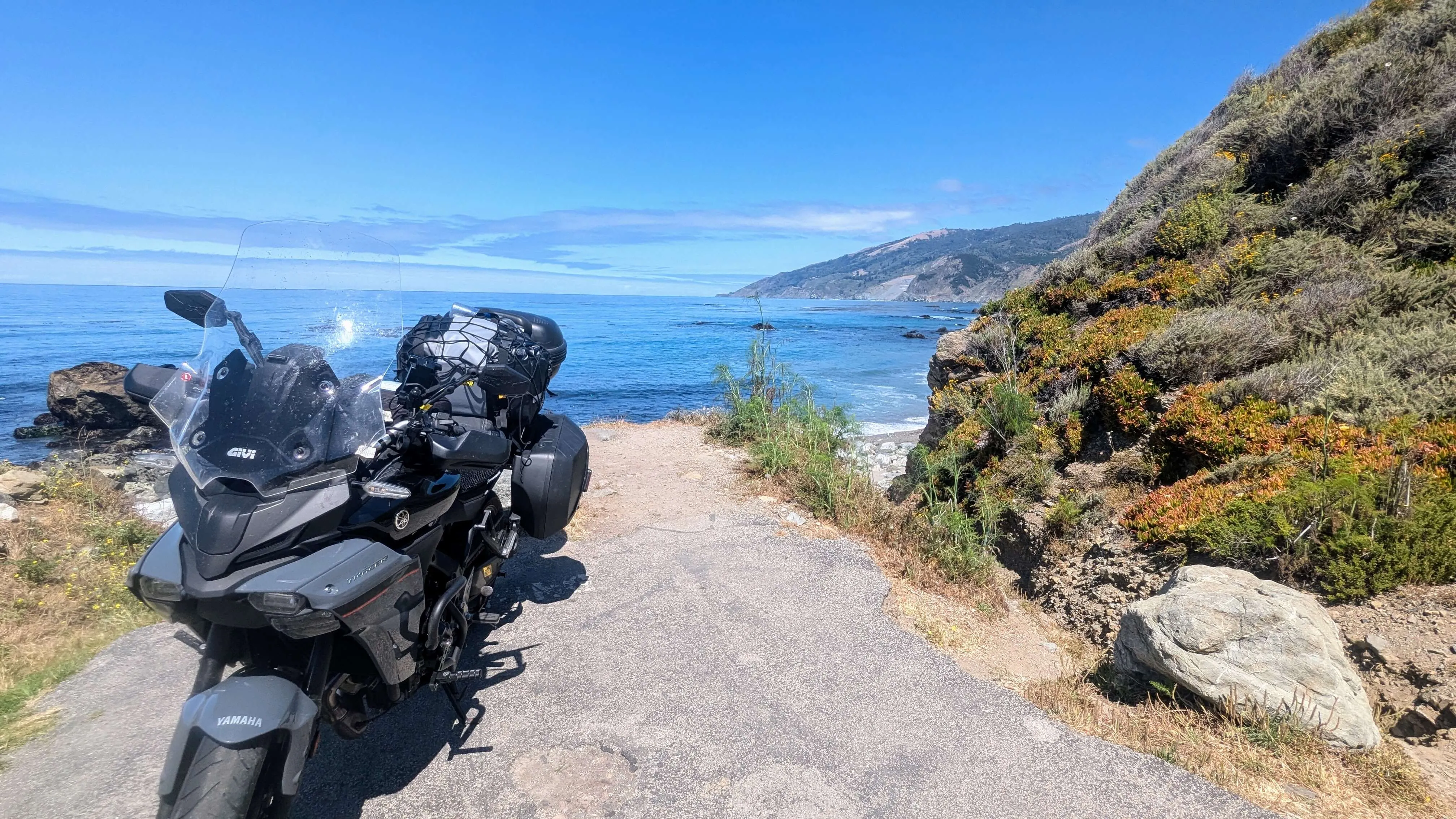 Motorcycle at a turnout on Big Sur