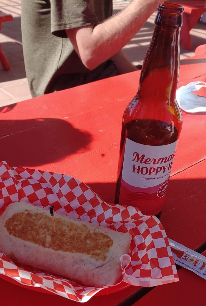 Breakfast burrito and beer from Catalina Airport in the Sky