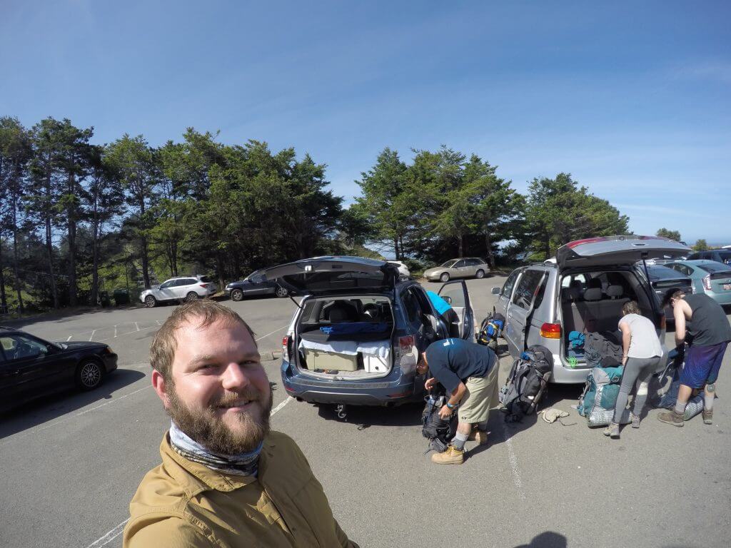 Packing up for our first day at Black Sands Beach Trailhead